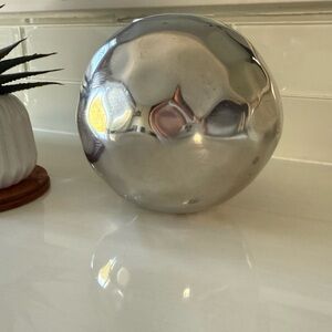 Silver Decorative Sphere hammered orb set of two flat bottom pd $85 heavy